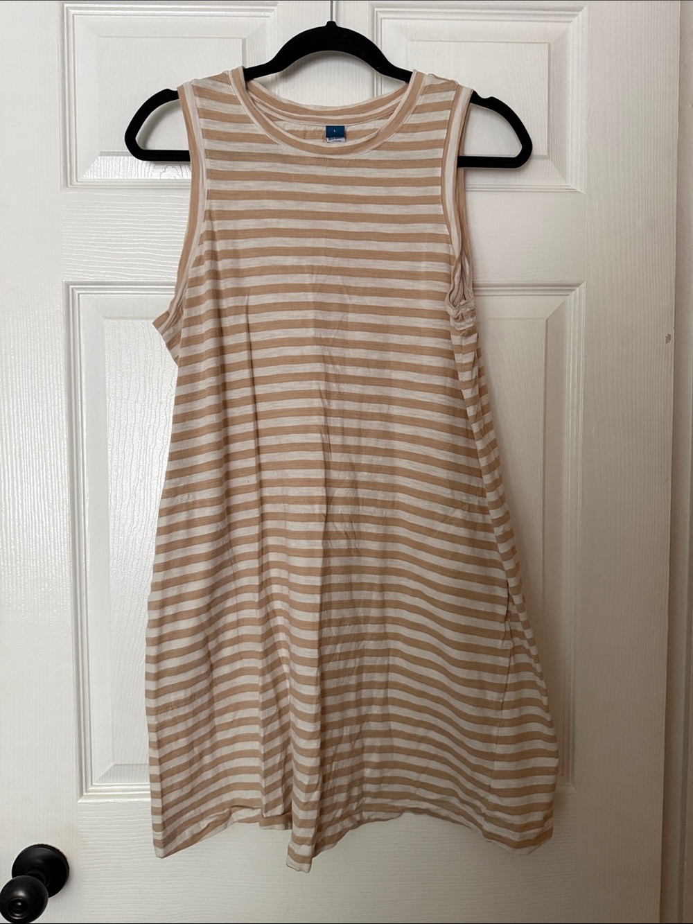Old Navy Beige and White Striped Sleeveless Dress